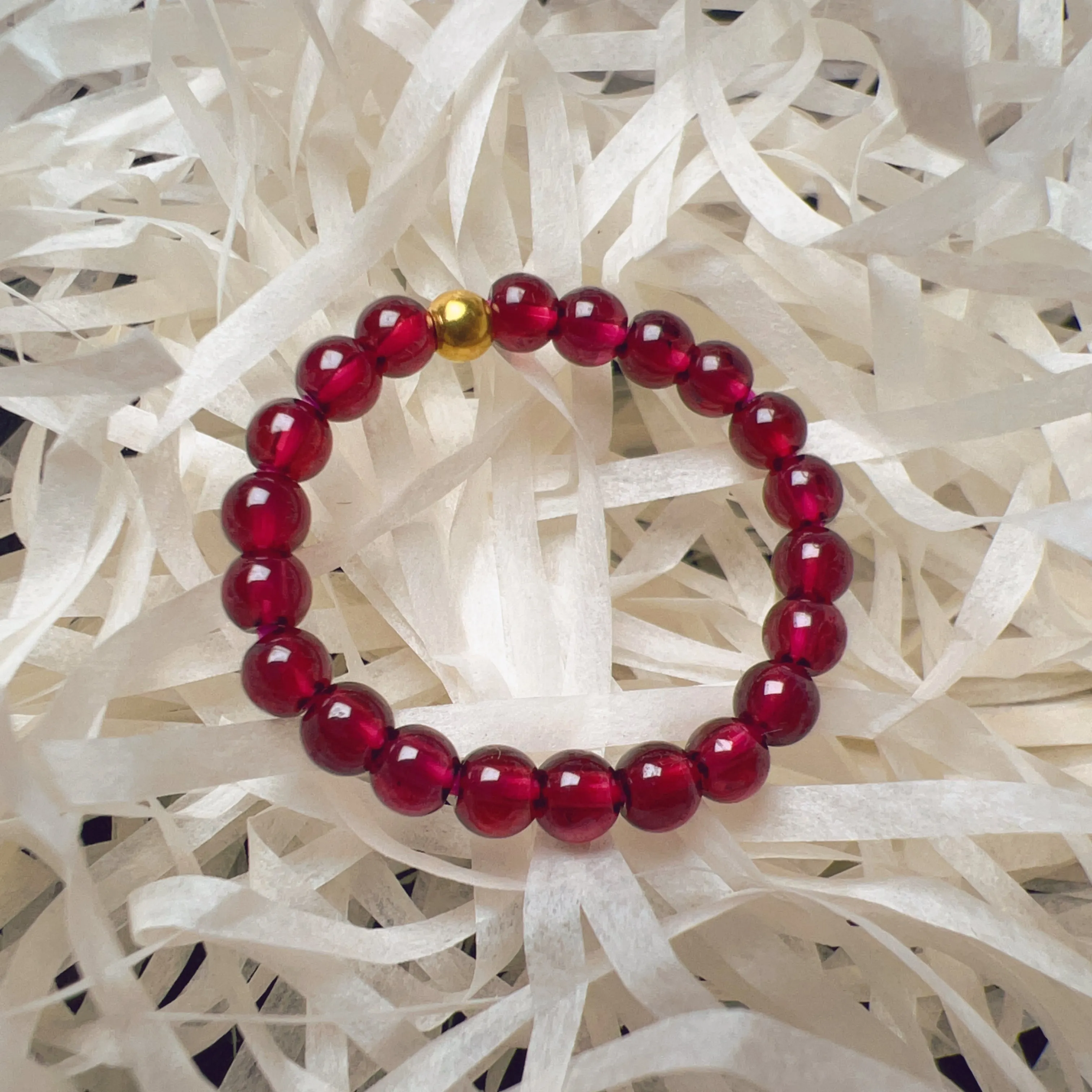 3mm Protection Red Garnet Crystal Ring with 18K Yellow Gold Bead | Root Chakra Healing Stone Jewelry