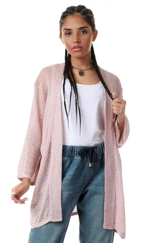 57718 Knitted Elbow Sleeves Open Dusty Rose Cardigan