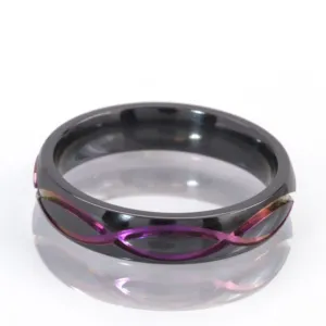 5mm Purple Anodized Ring, Infinity Symbol, Black Zirconium Ring