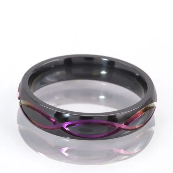 5mm Purple Anodized Ring, Infinity Symbol, Black Zirconium Ring