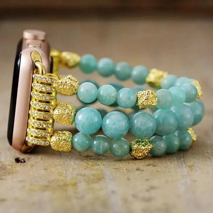 Amazonite Gold Beads Stretchy Apple Watch Band