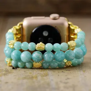 Amazonite Gold Beads Stretchy Apple Watch Band