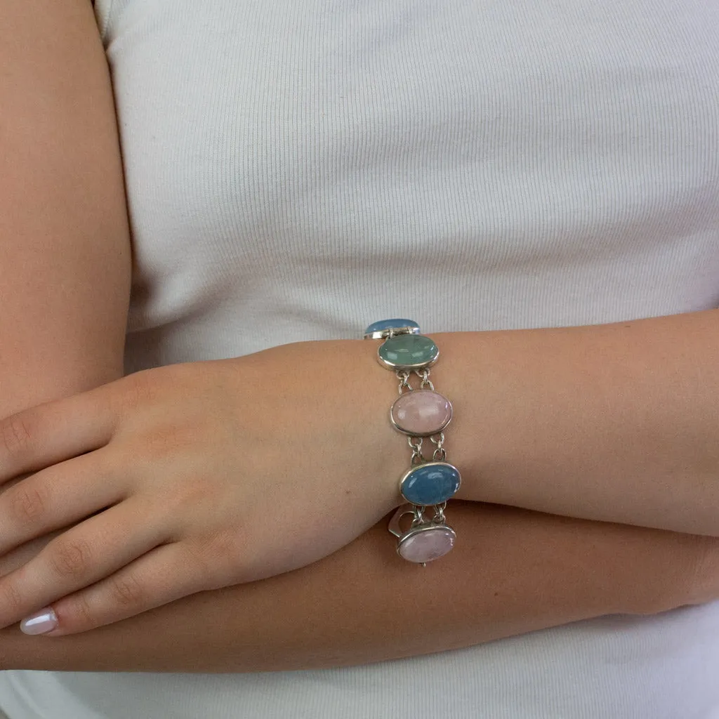 Aquamarine, Morganite & Emerald Bracelet