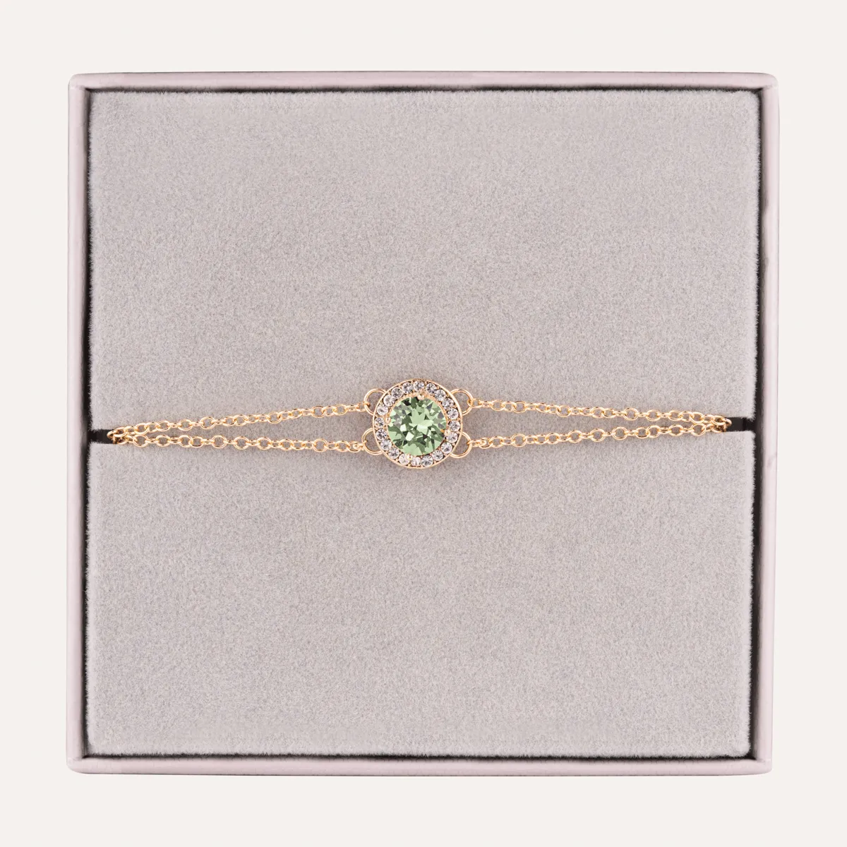 August Peridot-Colour Birthstone Clasp Bracelet In Gold-Tone