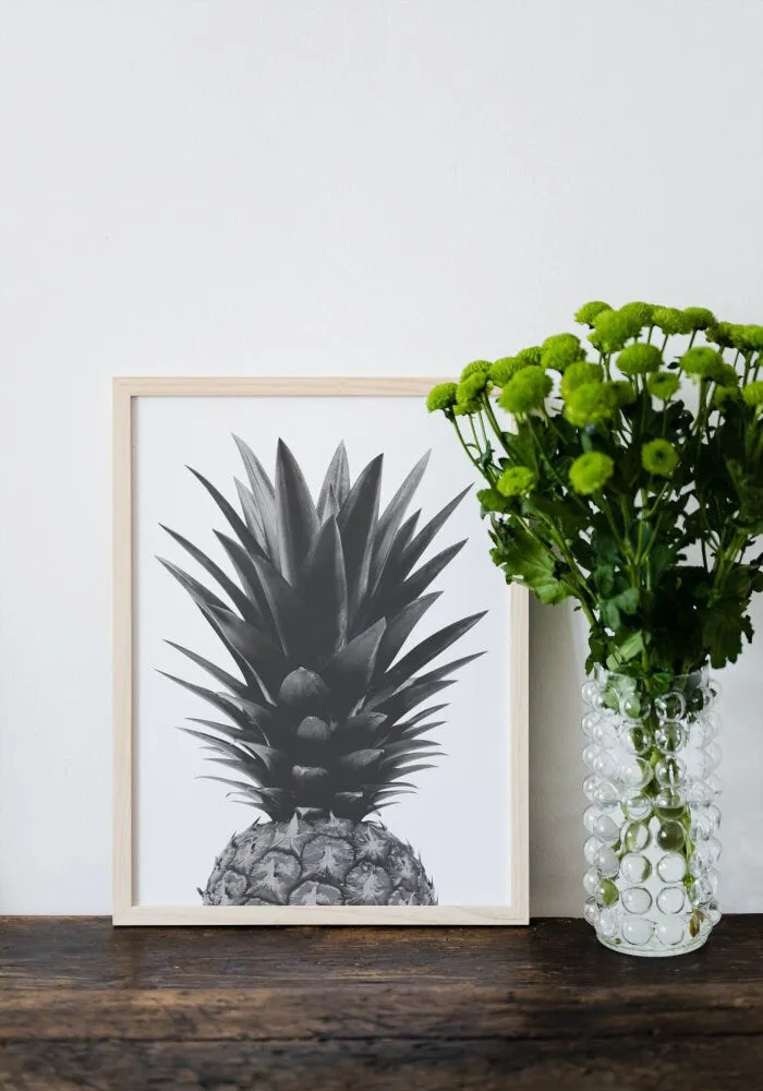 Black And White Pineapple Wall Art PRINTABLE ART, Fruit Market Print, Black And White Prints, Fruits Poster, Black And White Boho Wall Art