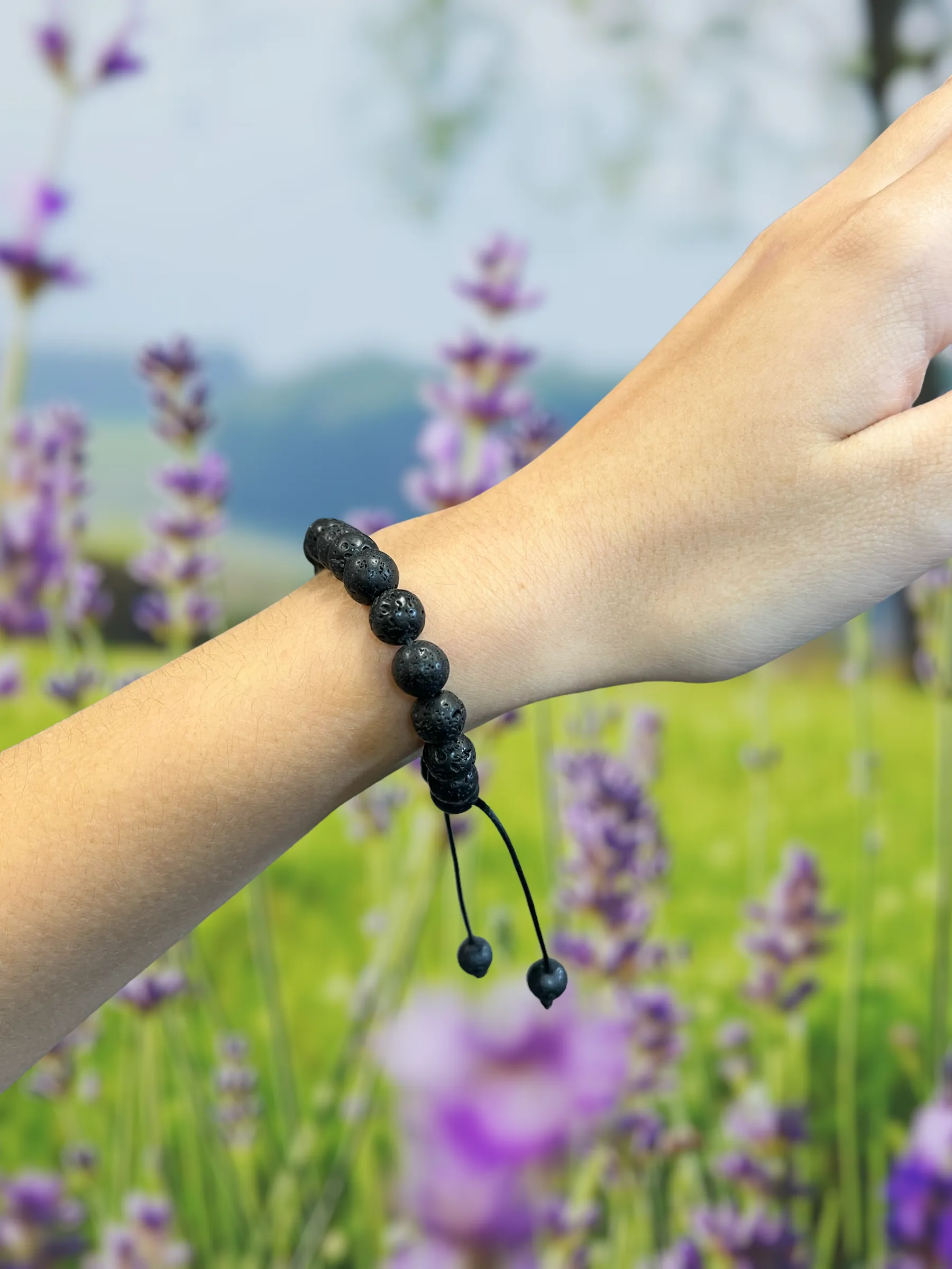 Black Lava Stone Bracelet - Adjustable Essential Oils Bracelet