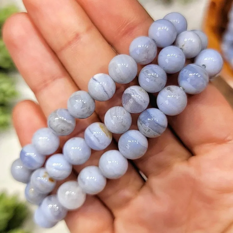 Blue Lace Agate Bead Bracelet 8mm