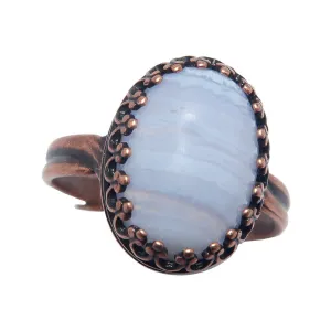 Blue Lace Agate Ring Calm Antique Copper Adjustable