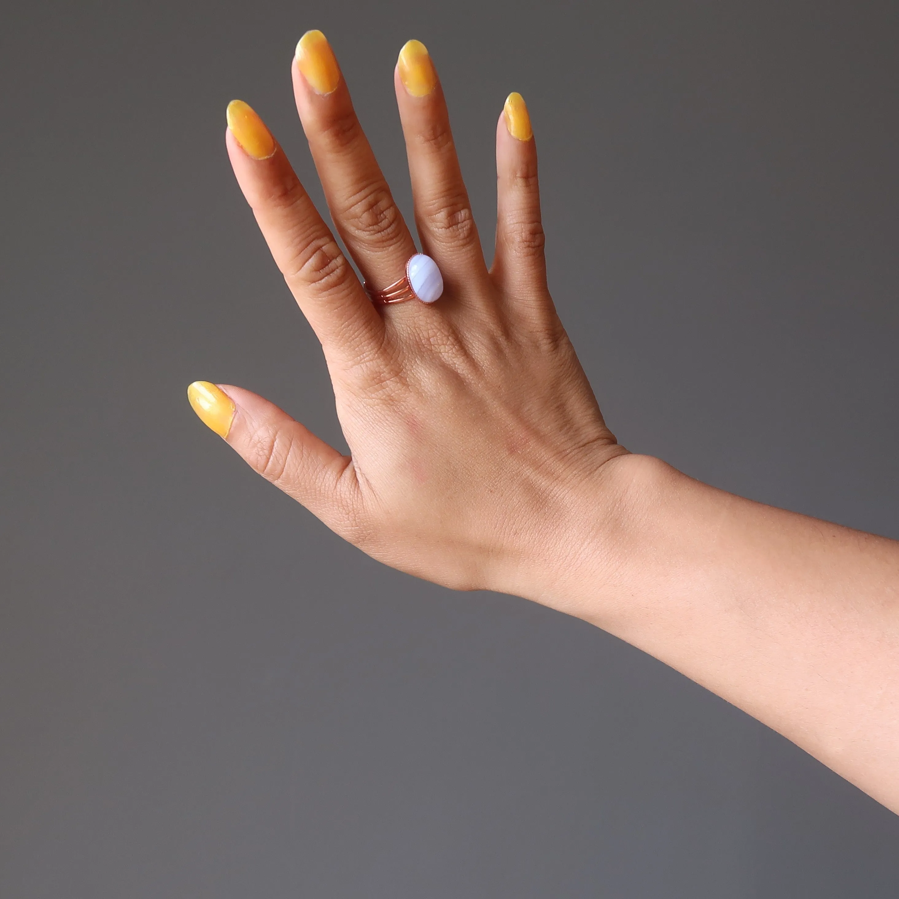 Blue Lace Agate Ring Cool Glacier Copper Adjustable