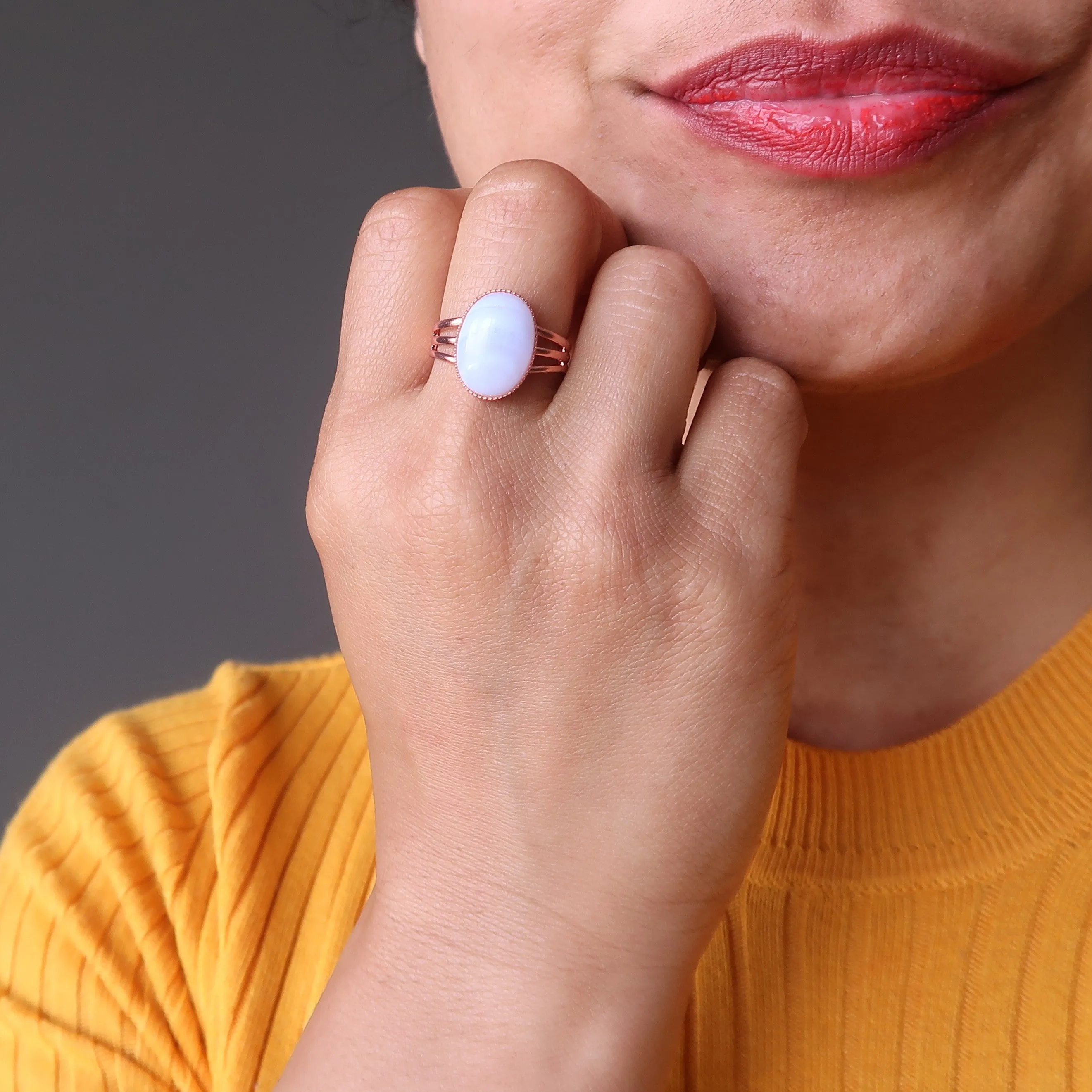 Blue Lace Agate Ring Cool Glacier Copper Adjustable