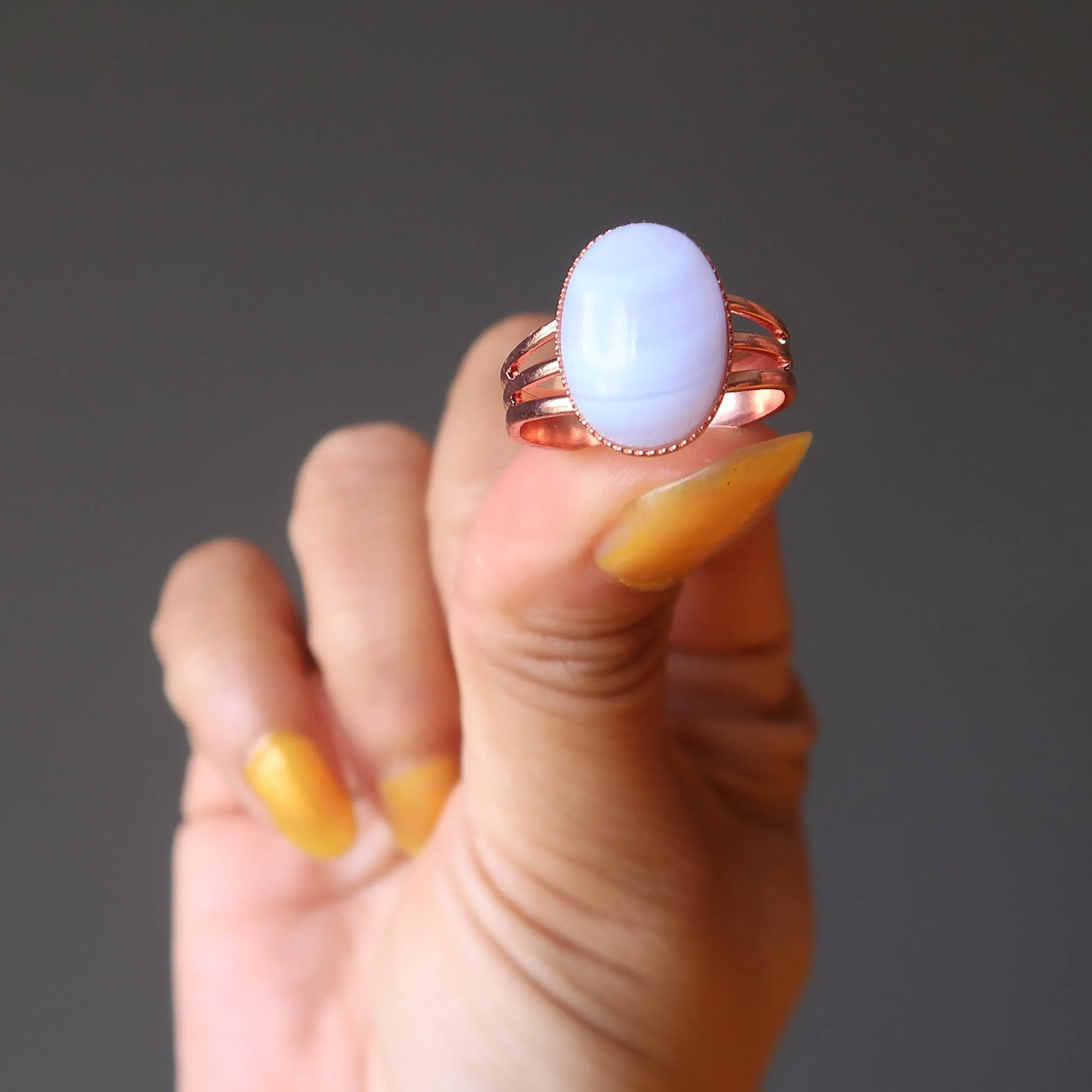 Blue Lace Agate Ring Cool Glacier Copper Adjustable