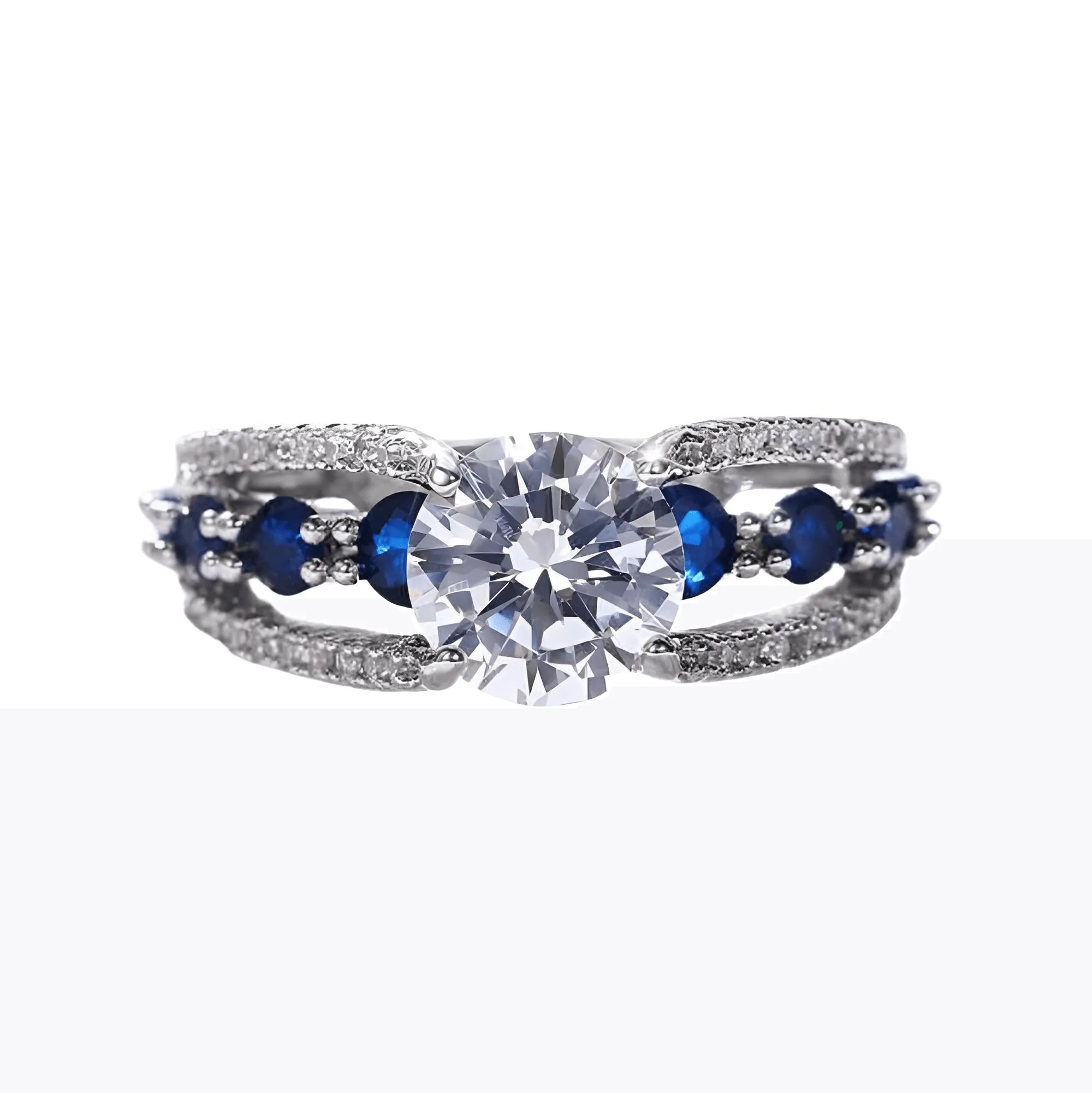 Blue White Round CZ  Ring