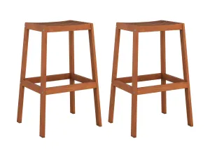 Brown Natural Wood Bar Stools, Set of 2