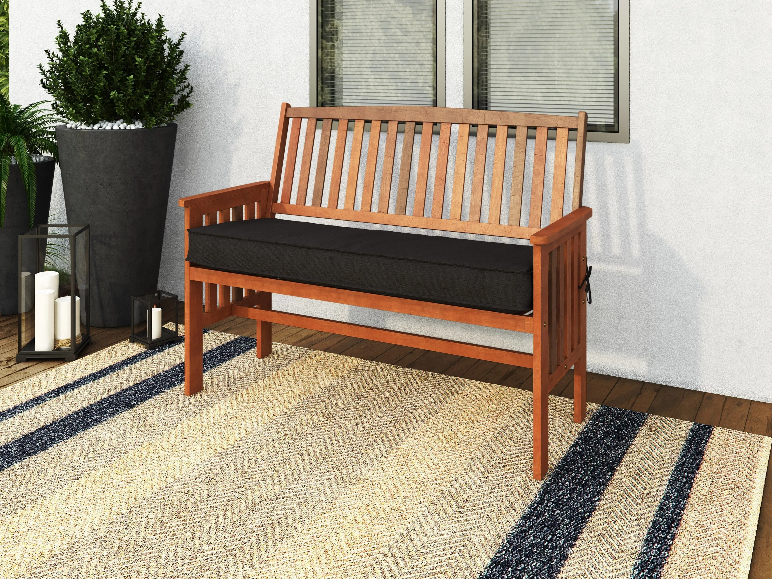 Brown Wood Bench with Back