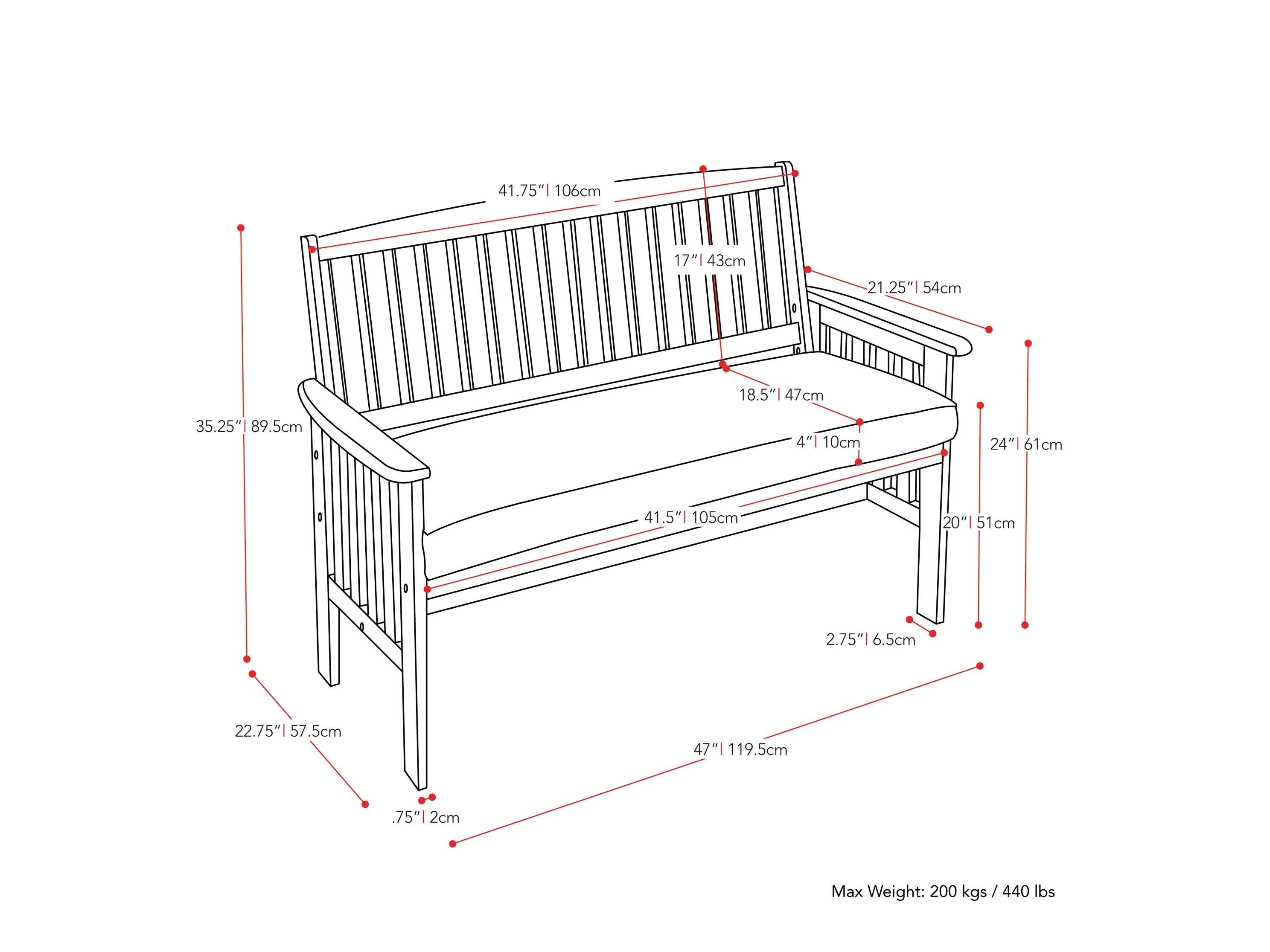 Brown Wood Bench with Back