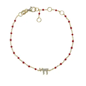 Chai 'Life' Bead and Chain Bracelet in Red and Gold by Penny Levi