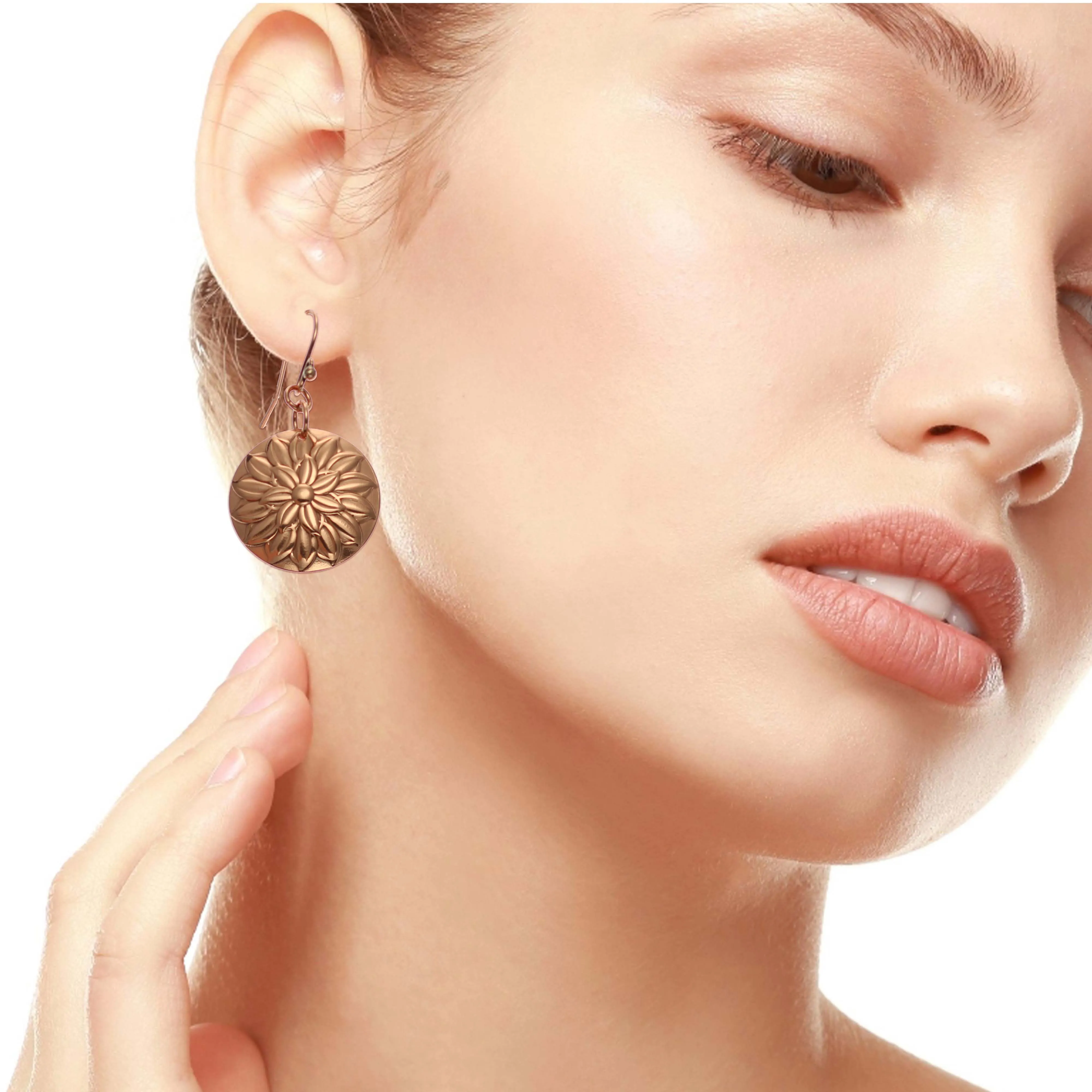 Chrysanthemum Copper Disc Earrings