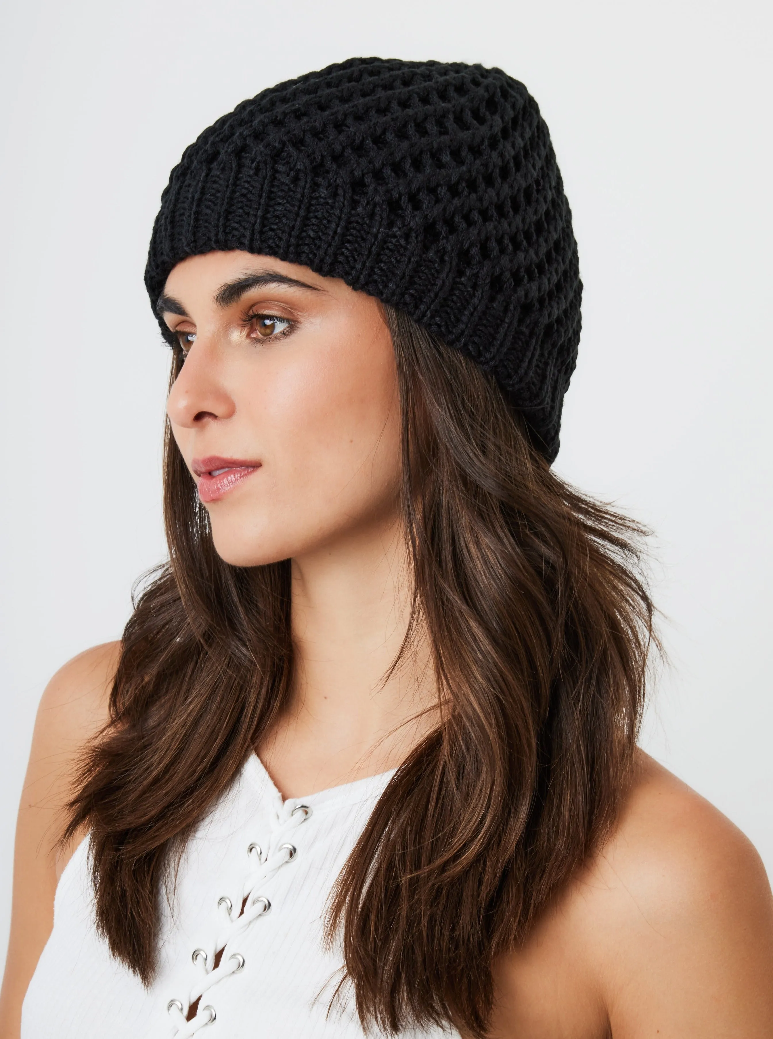 Crochet Knit Beanie in Black