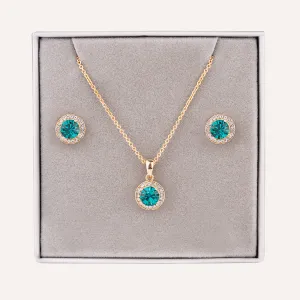 December Zircon-Colour Birthstone Necklace & Earring Set In Gold-Tone