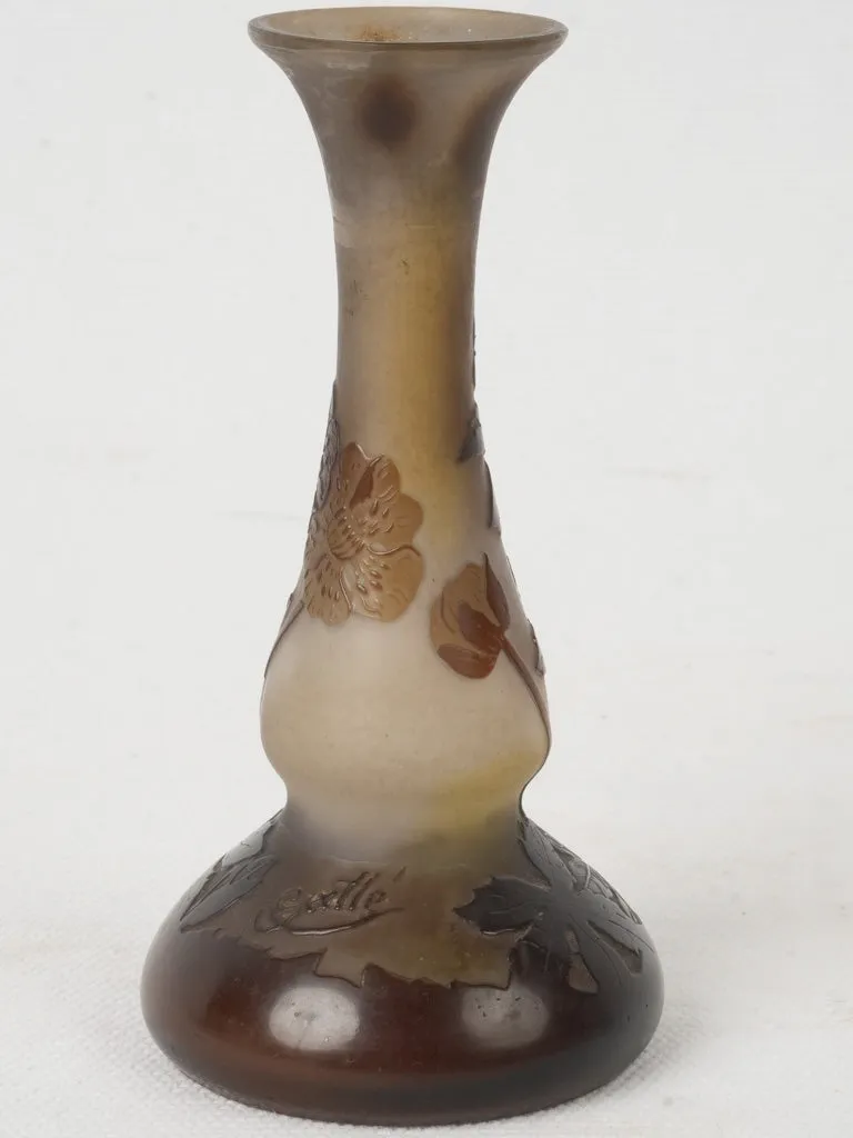 Early 20th Century Gallé Miniature Pâte de Verre Vase w/ Raised Floral Design 4¼"