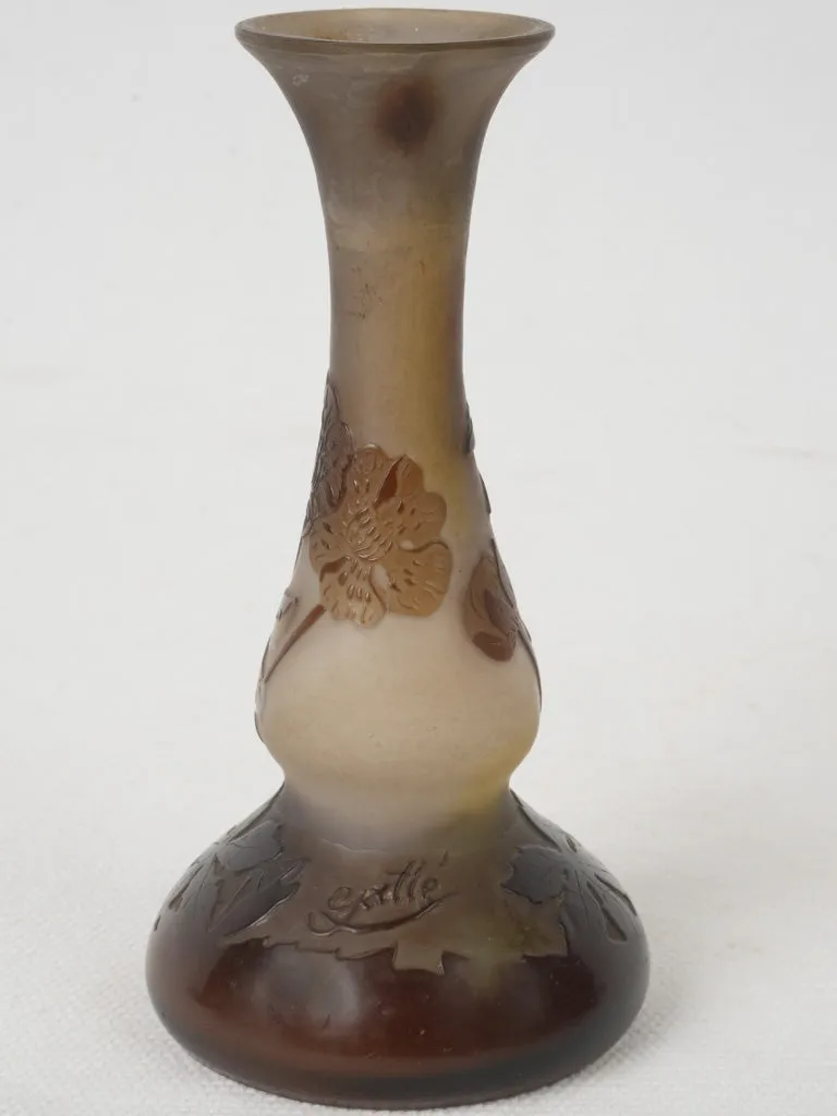 Early 20th Century Gallé Miniature Pâte de Verre Vase w/ Raised Floral Design 4¼"