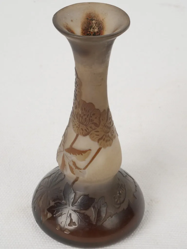 Early 20th Century Gallé Miniature Pâte de Verre Vase w/ Raised Floral Design 4¼"