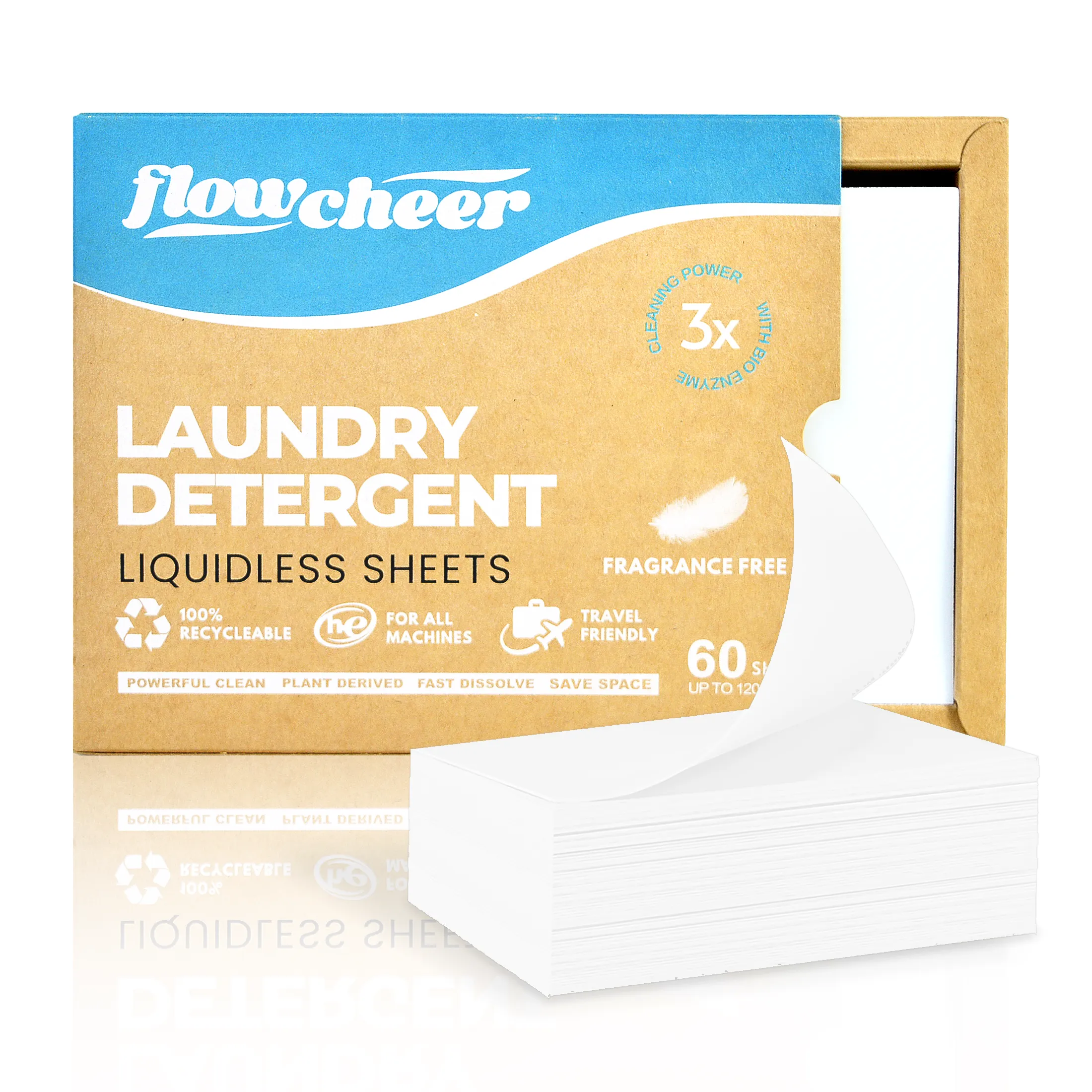 Eco Friendly Laundry Detergent Sheets - 60 Sheets up to 120 Loads, Powerful Plant-Based Enzymes, Clean Strips for HE Machine, Unscented