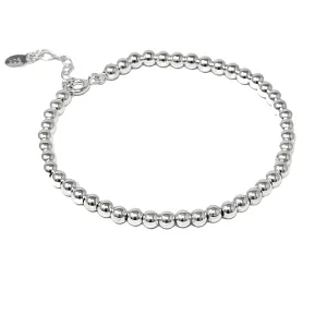 Elegant Women's  Silver Beaded Bracelet, 925 Sterling Silver 4mm Balls Bracelet for Girls