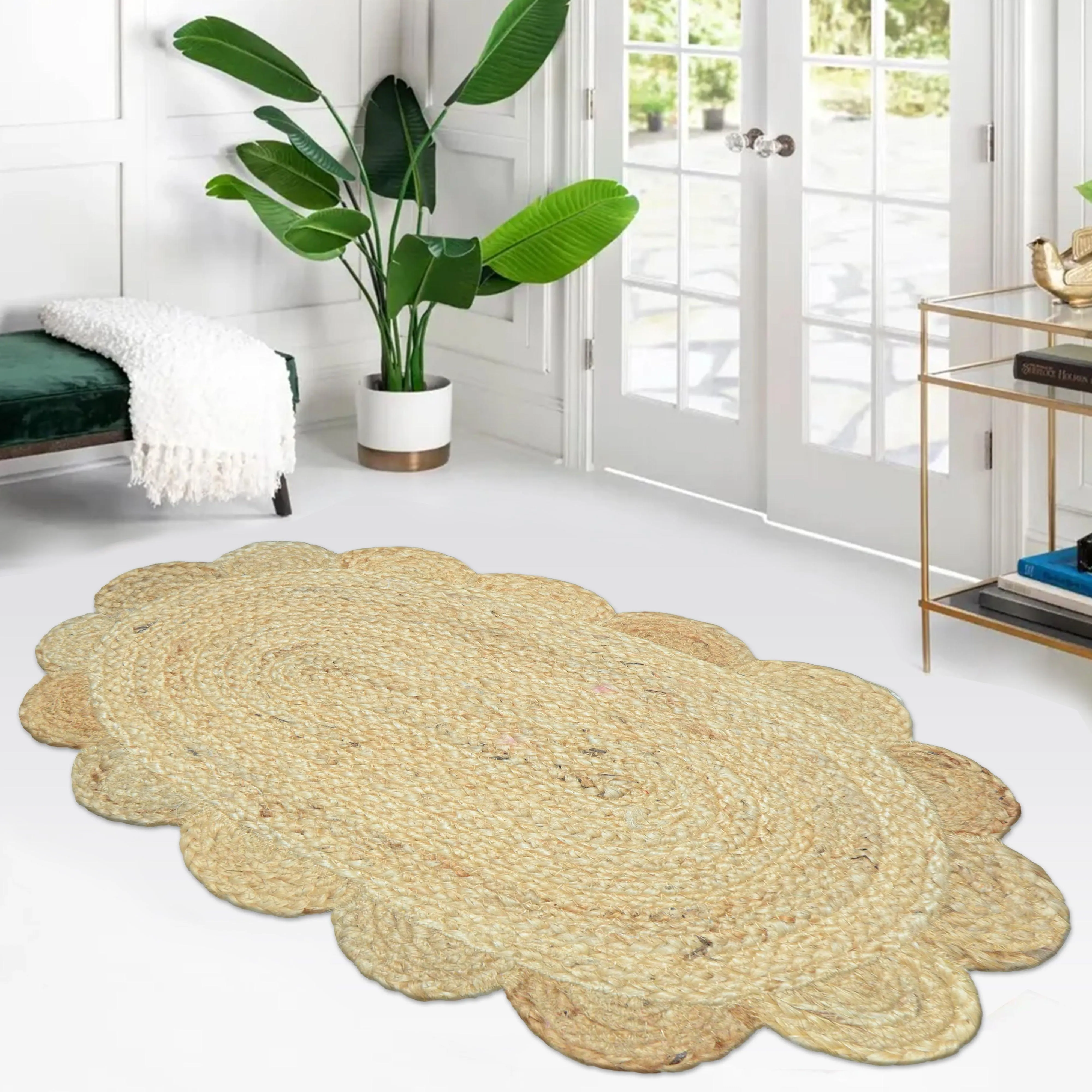 FAROOKHT Braided Natural Jute Rug for Living Spaces, Kitchen, Farmhouse Rag Rug, Carpets for Bedrooms, Home Decor, F-JU-007