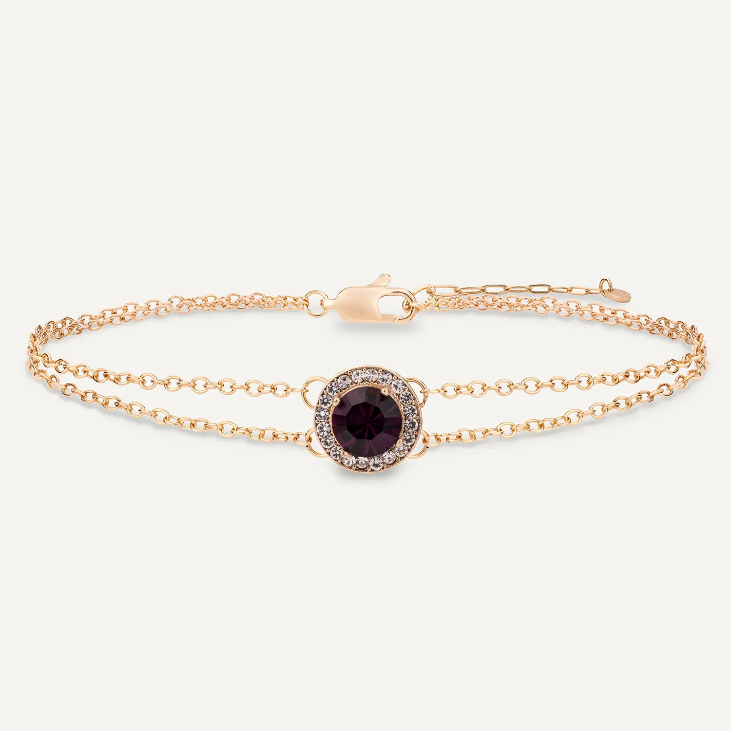 February Amethyst-Colour Birthstone Clasp Bracelet Cubic Zirconia In Gold-Tone