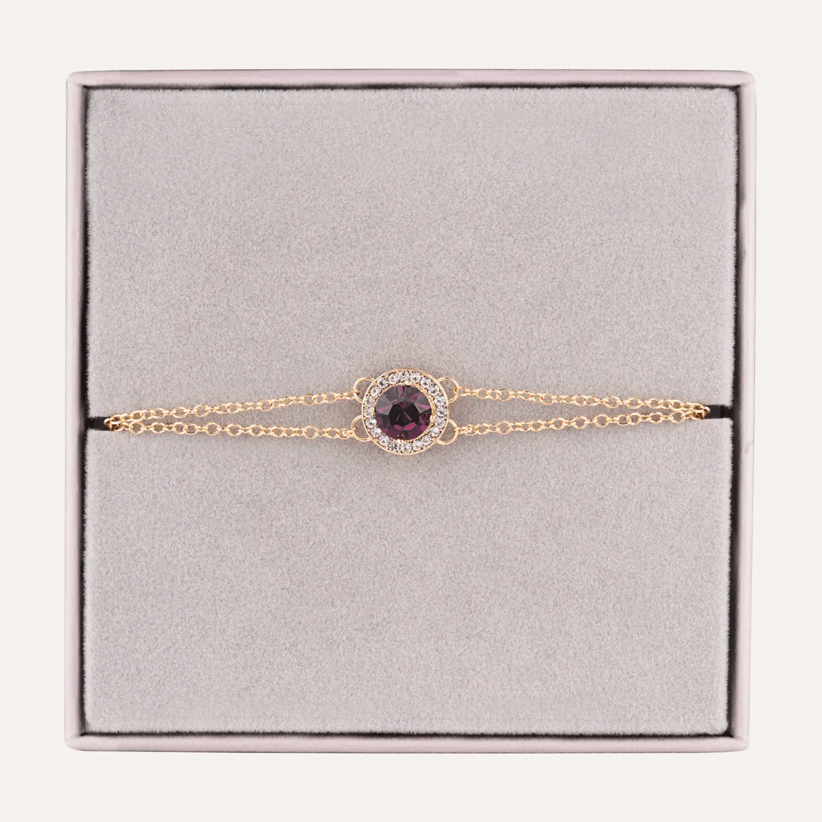 February Amethyst-Colour Birthstone Clasp Bracelet Cubic Zirconia In Gold-Tone