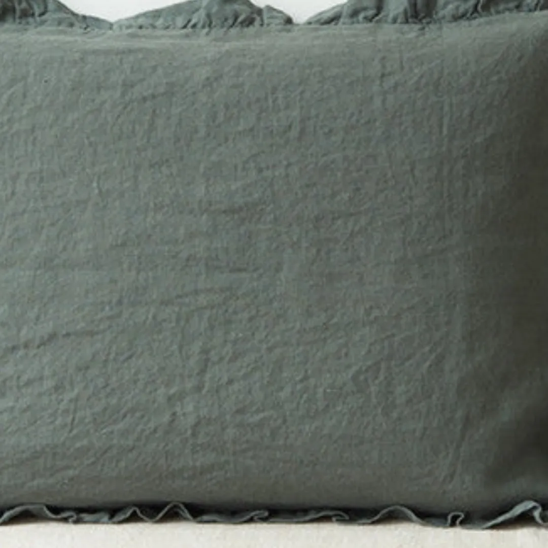 Forest Green Linen Pillowcase with Frills