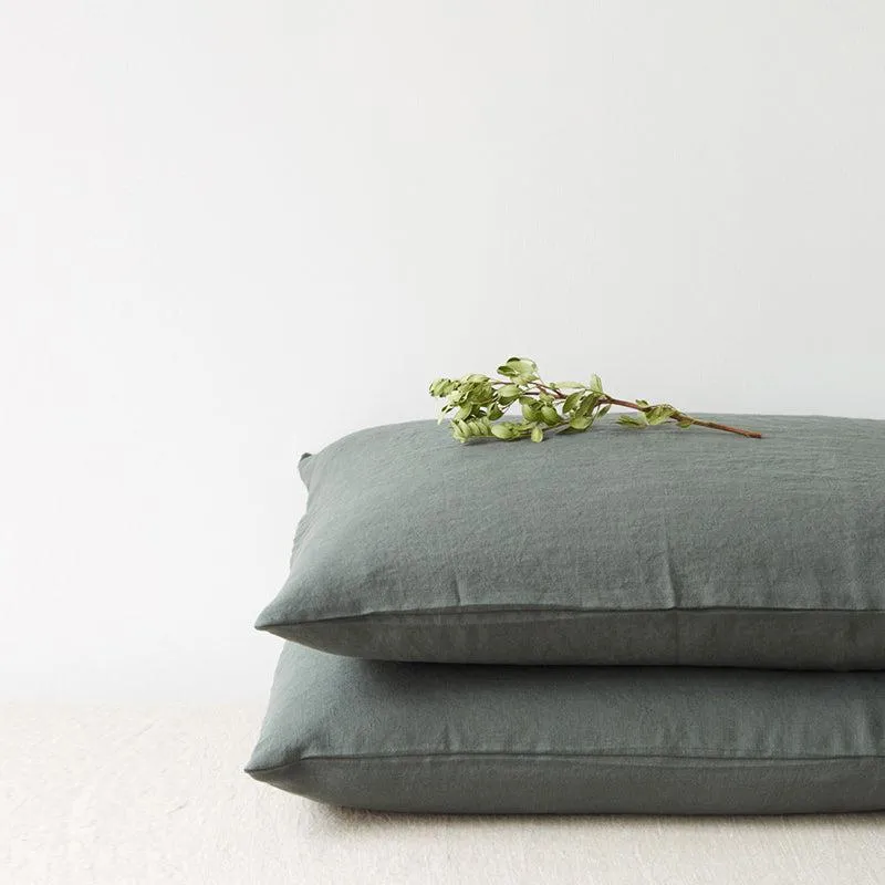 Forest Green Linen Pillowcase