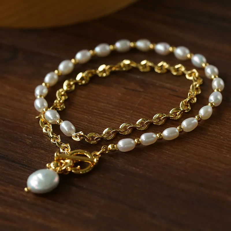 Freshwater Pearl Beaded Chain Necklace and Bracelet