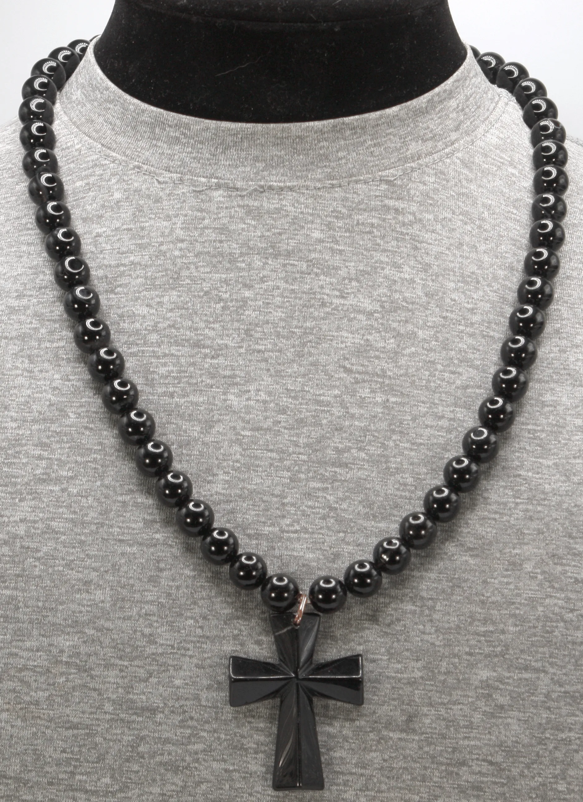 Genuine Black Onyx Necklace with Black Onyx Cross - Gift for Men/Woman - Spiritual Accessories - Religious Symbol