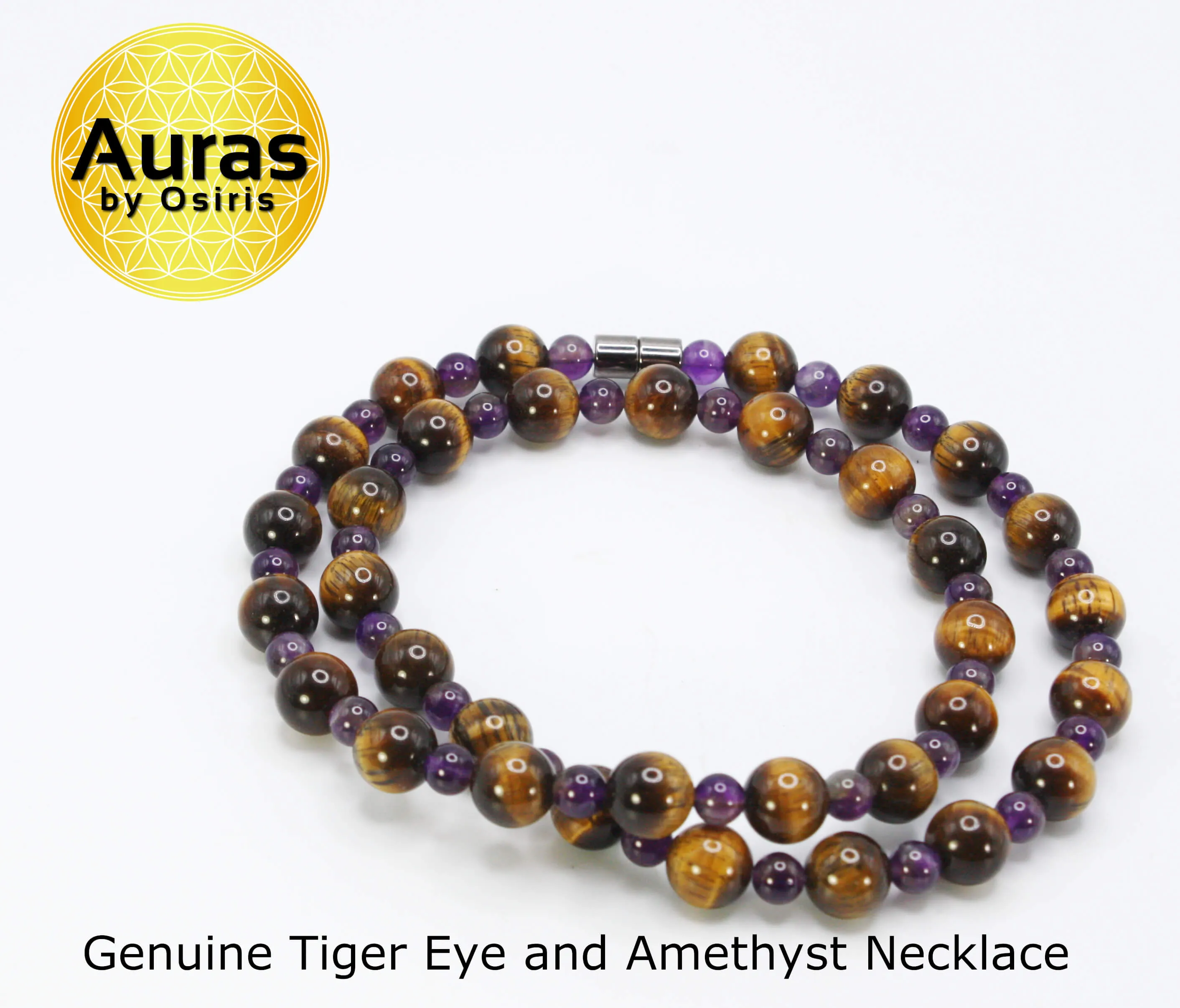 Genuine Tigers Eye and Amethyst Necklace - Gifts for Men/Women - 10mm and 6mm Beaded Necklace