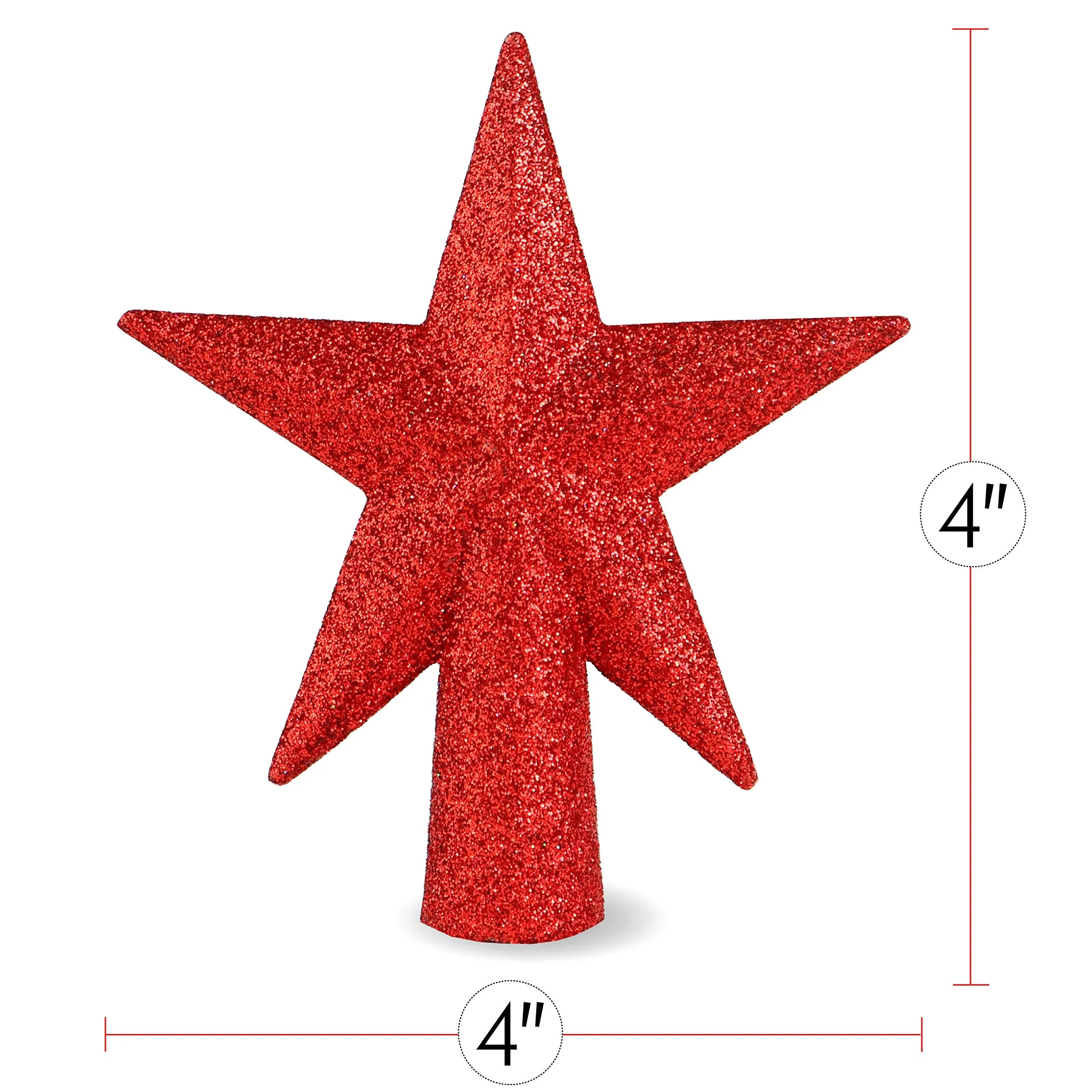 Glitter Star Tree Topper - Christmas Red Decorative Holiday Bethlehem Star Ornament