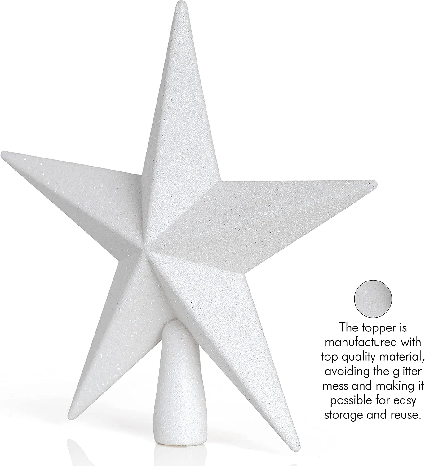 Glitter Star Tree Topper - Christmas White Decorative Holiday Bethlehem Star Ornament