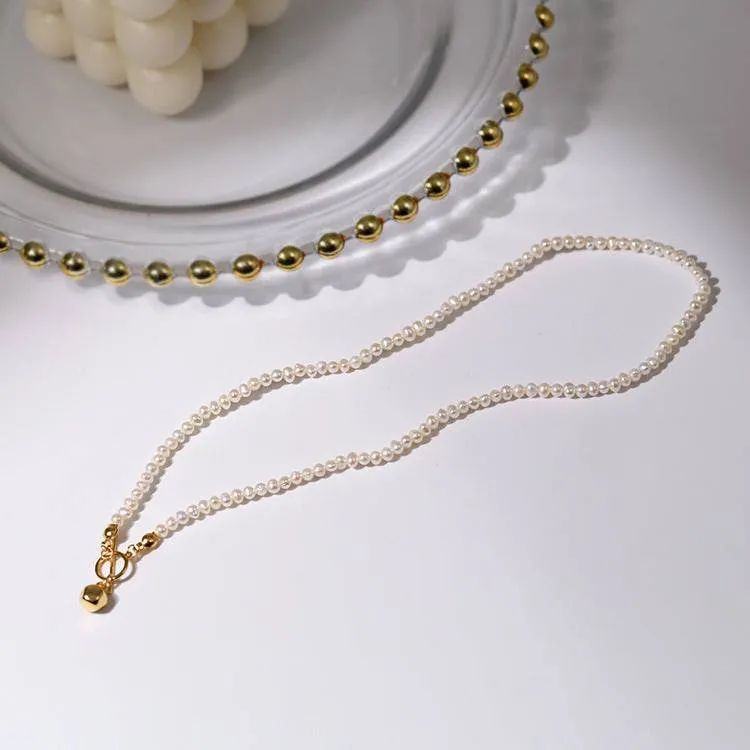 Gold Ball Pendant Pearl Necklace Gold Vermeil