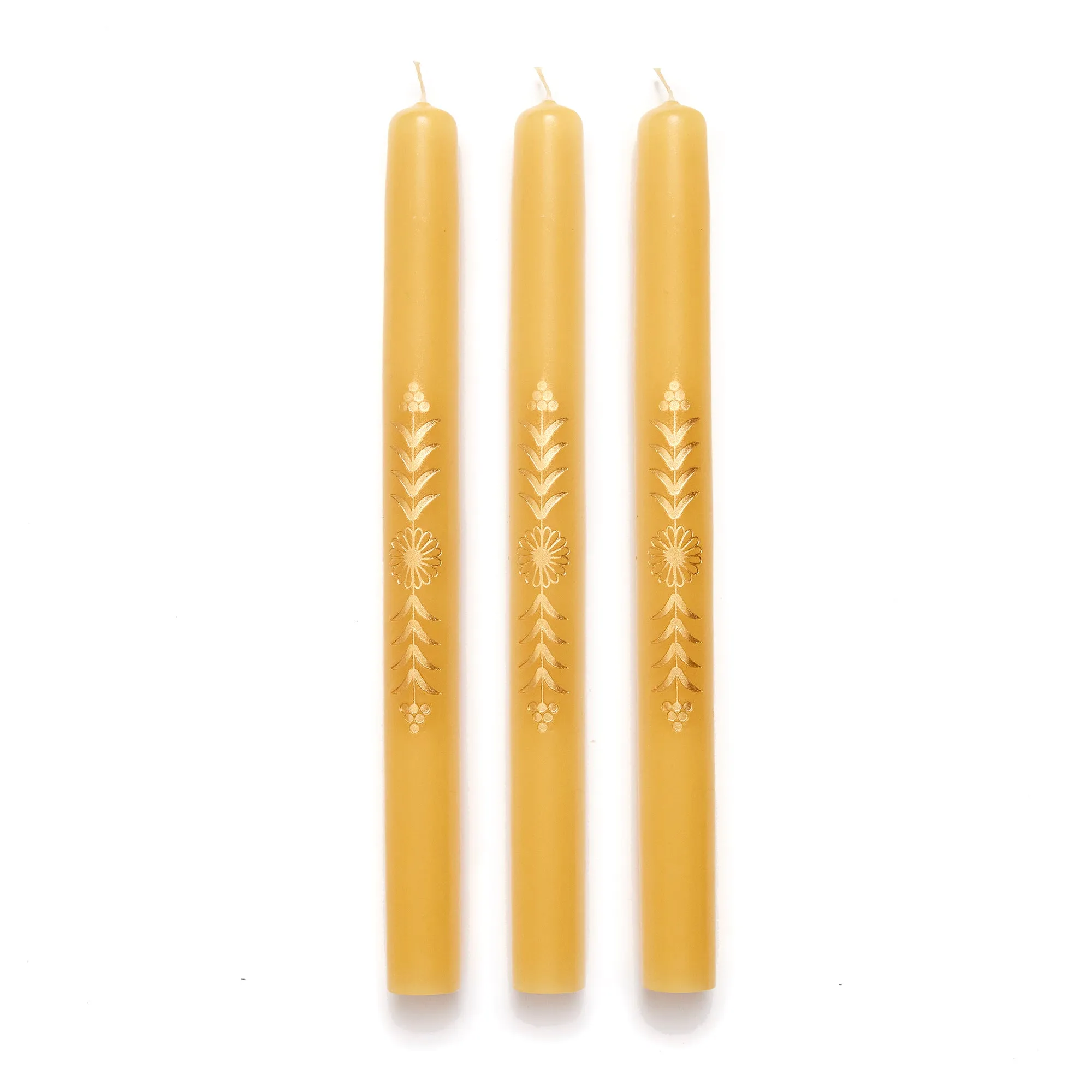 Gold Floral Taper Candles, Set of Three