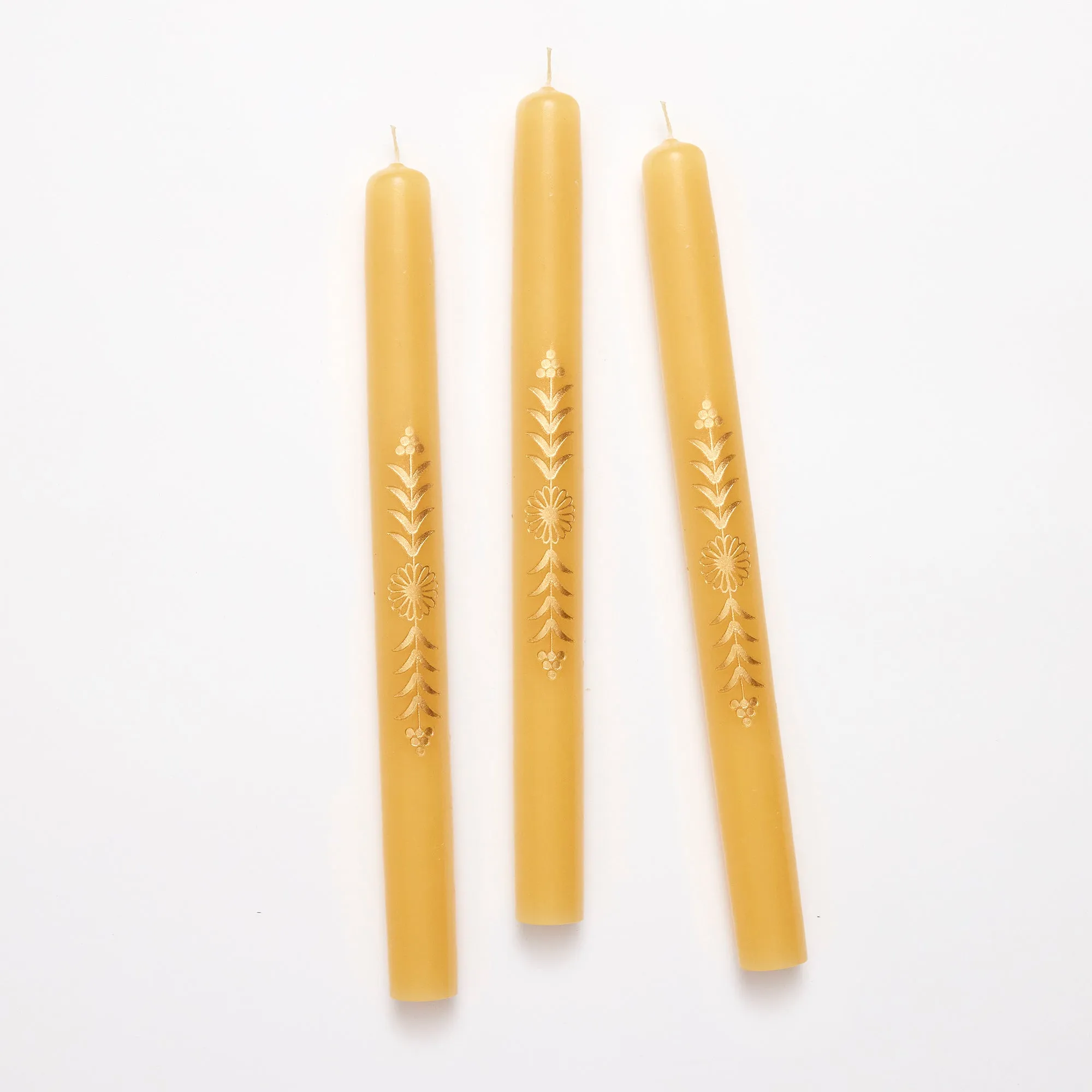 Gold Floral Taper Candles, Set of Three