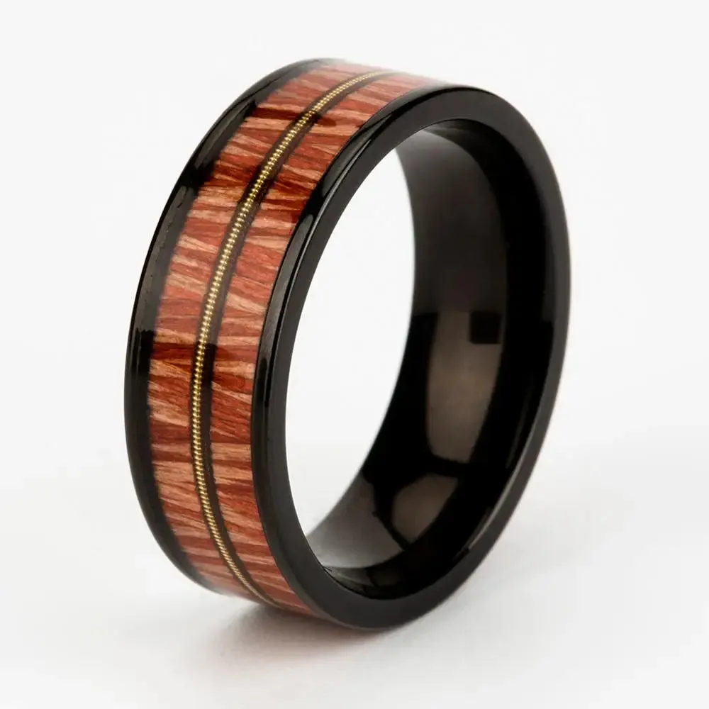 Handcrafted Titanium Wood Ring - Unique Handmade Jewelry