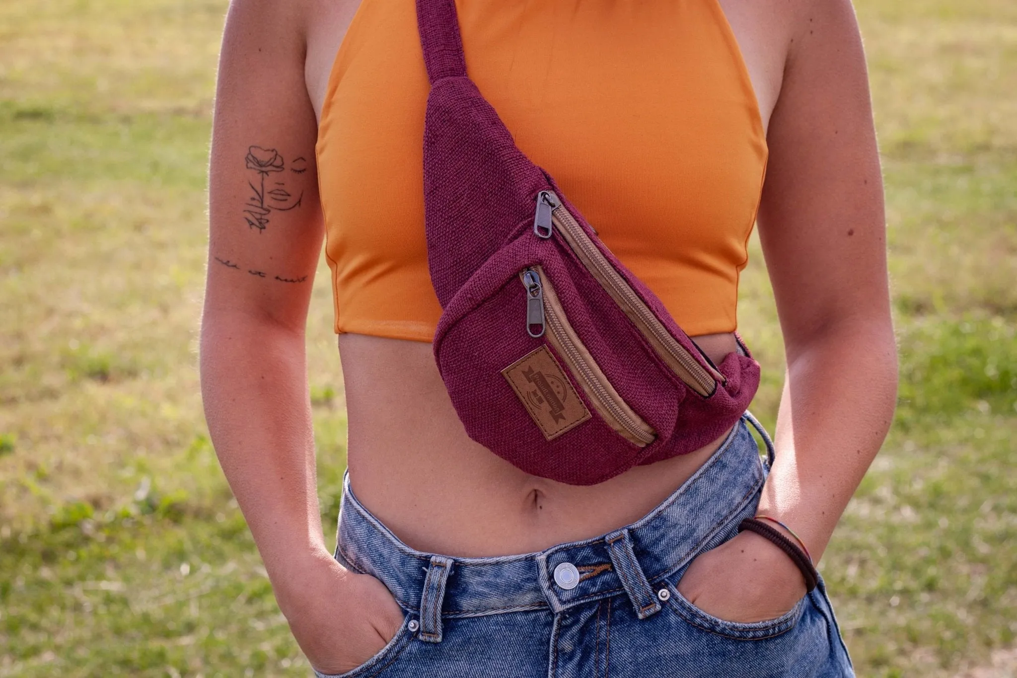 Handmade Burgundy Hemp Bum Bag || Fanny Pack