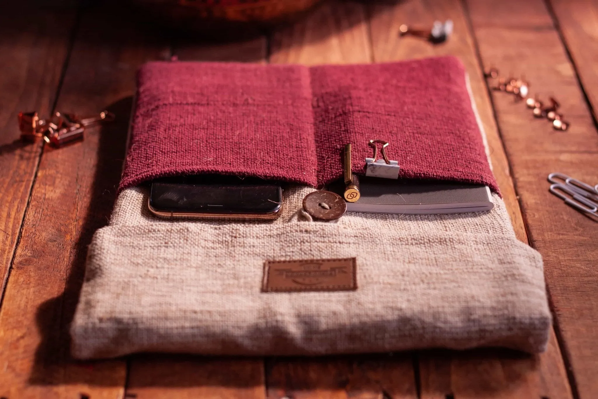 Handmade Hemp Tablet & E-Reader Universal Case Bag | Burgundy