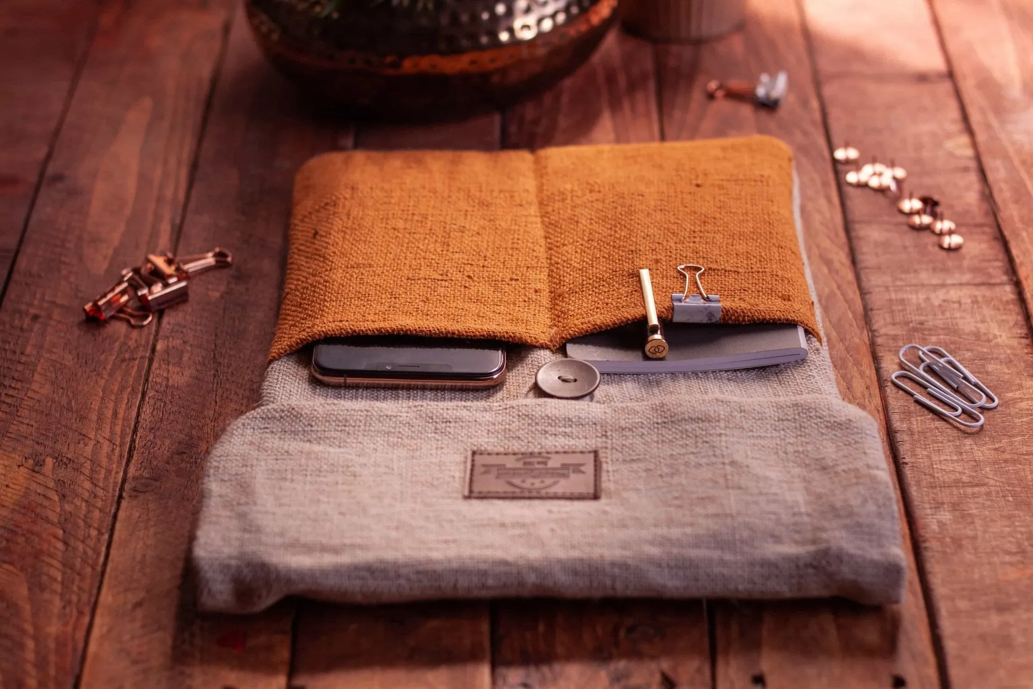 Handmade Hemp Tablet & E-Reader Universal Case Bag | Yellow