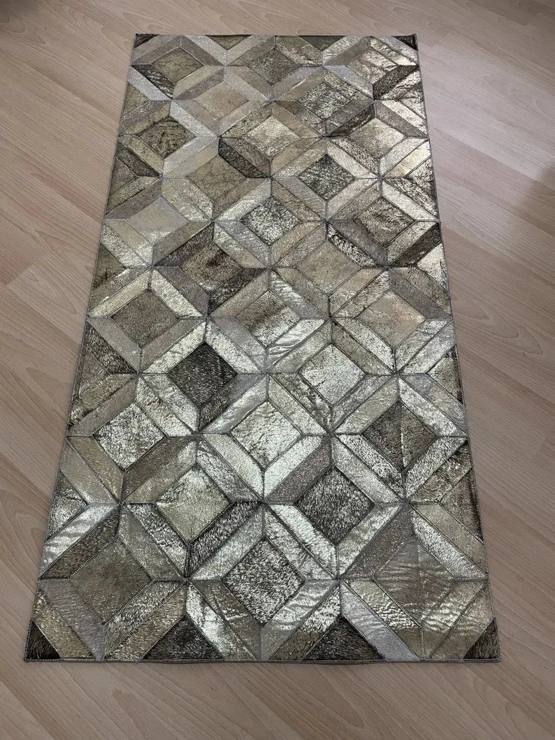 Handmade Natural Patchwork Cow Skin Rug, Hallway Rug, Cowhide Area 6x8 Rug, Genuine Leather Carpet