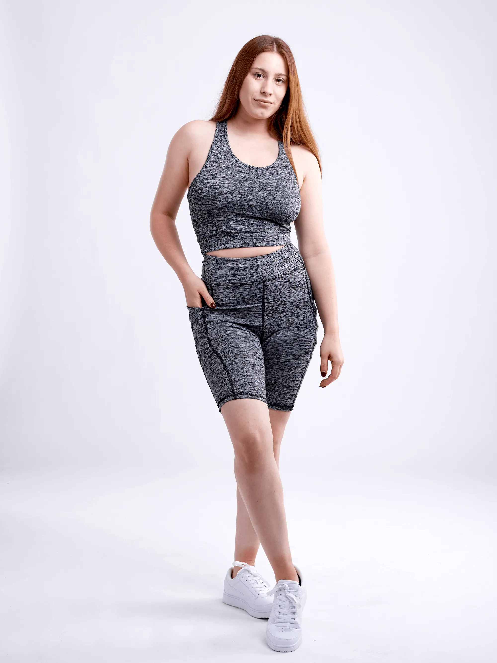 High-Waisted Workout Shorts with Pockets & Criss Cross Design