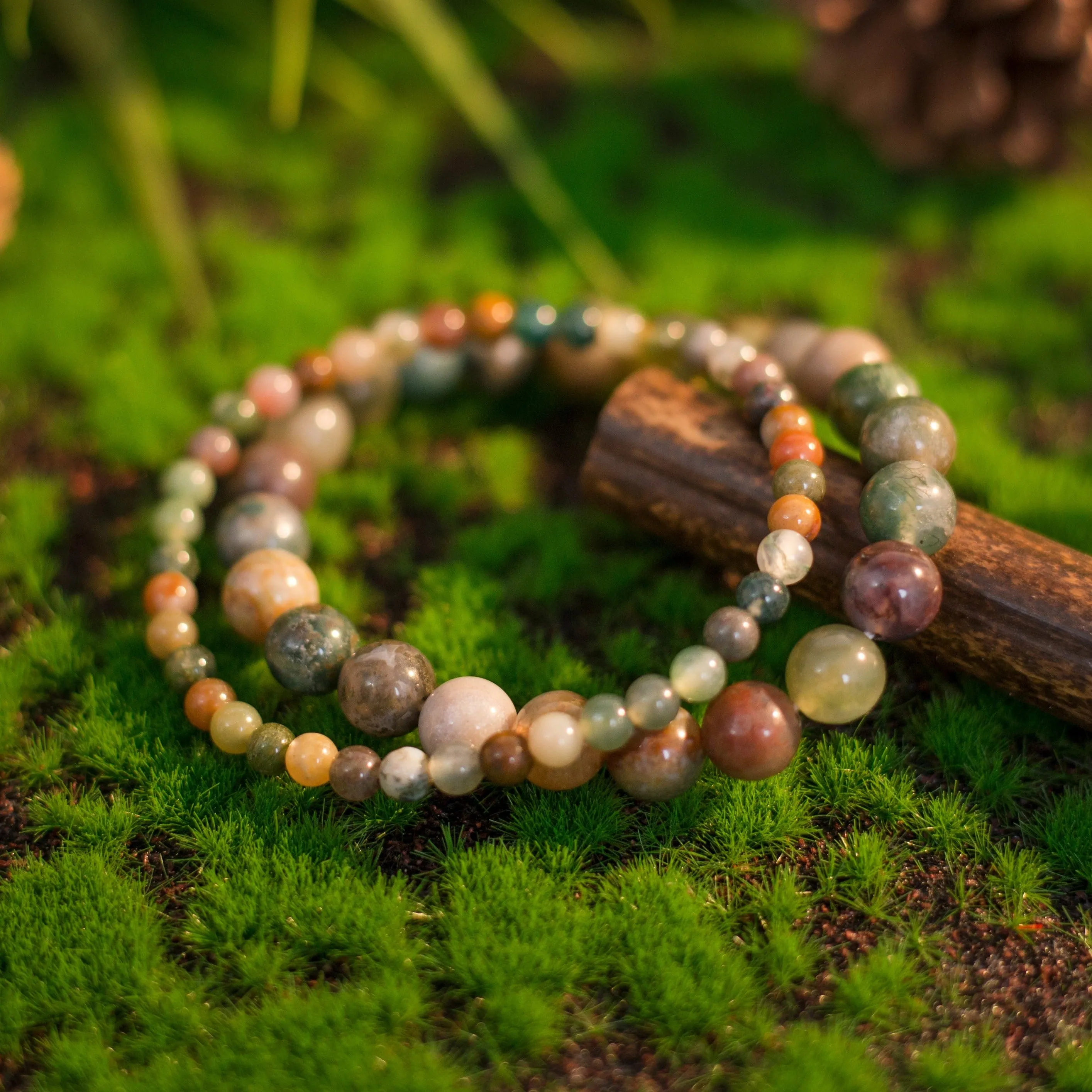 Indian Agate Beaded Crystal Bracelet