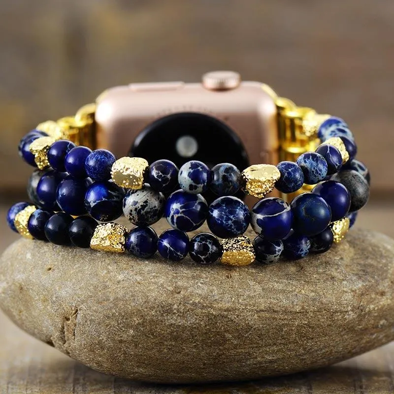 Jasper Gold Beads Stretchy Apple Watch Band