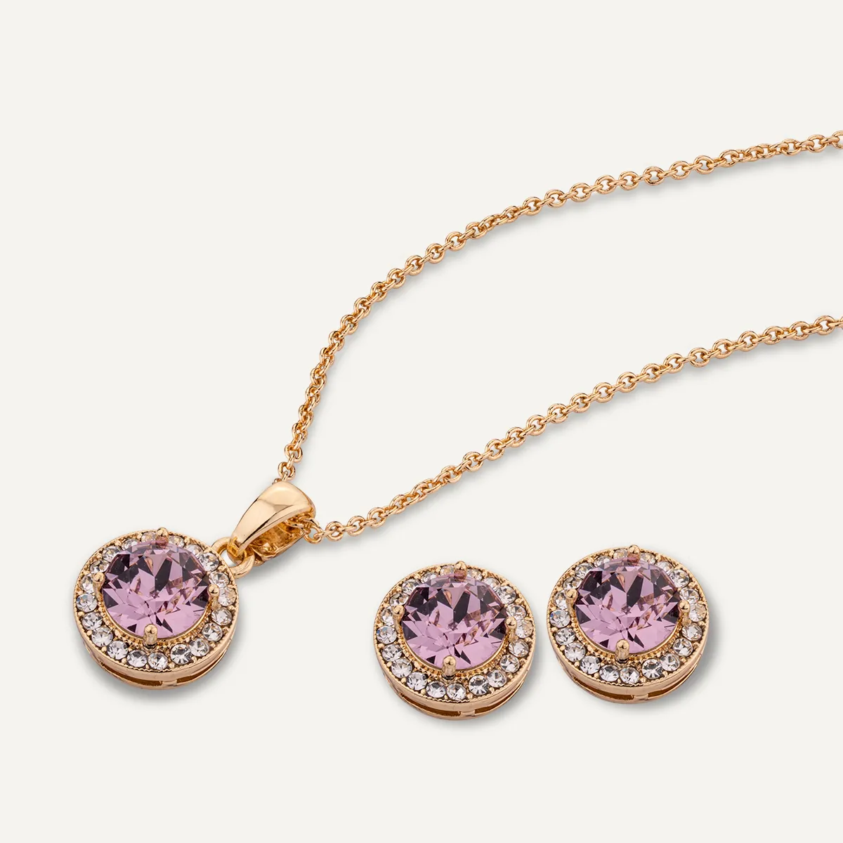 June Alexandrite-Colour Birthstone Necklace & Earring Set In Gold-Tone